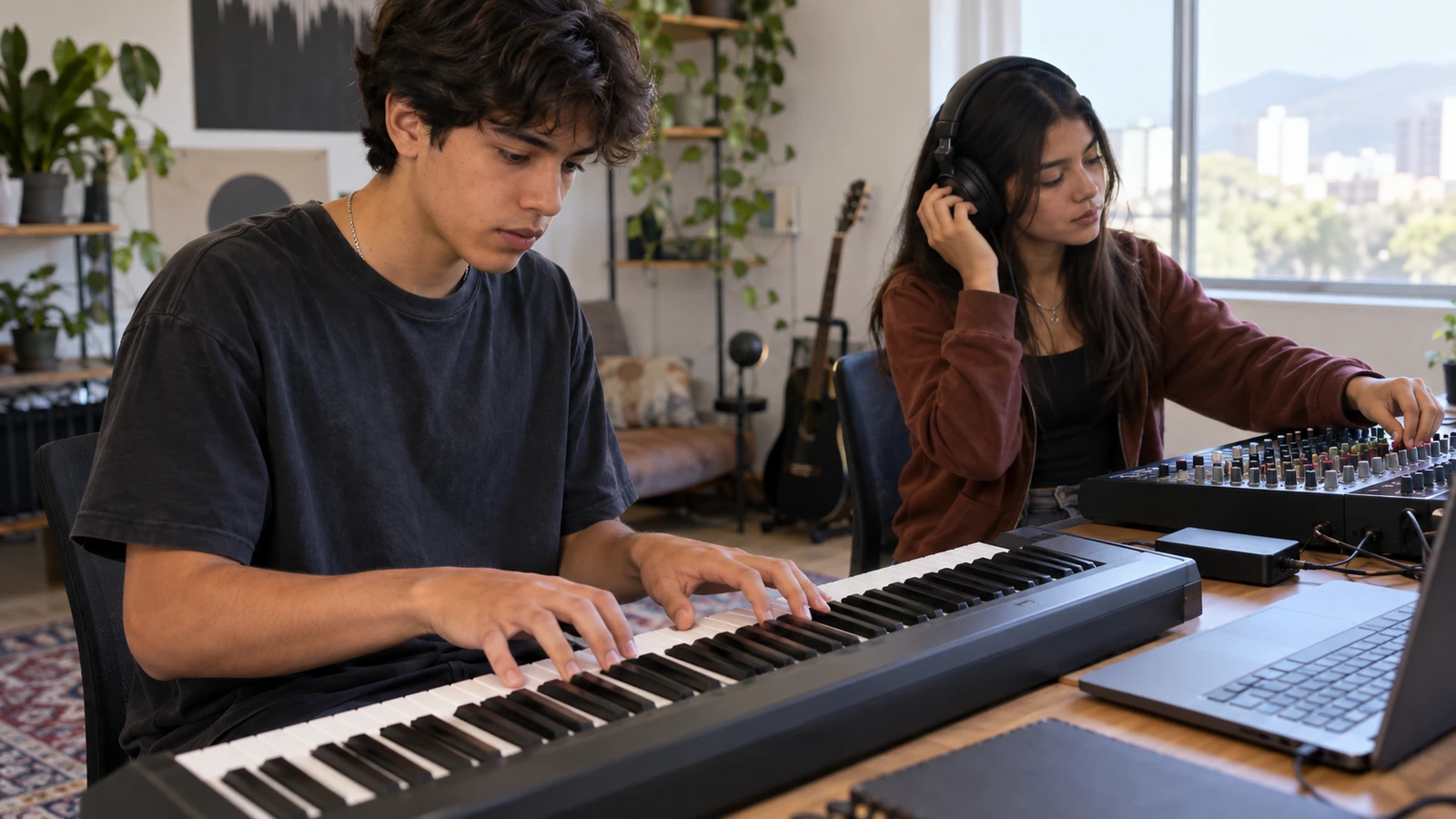 Estudiante UPES aprendiendo producción musical