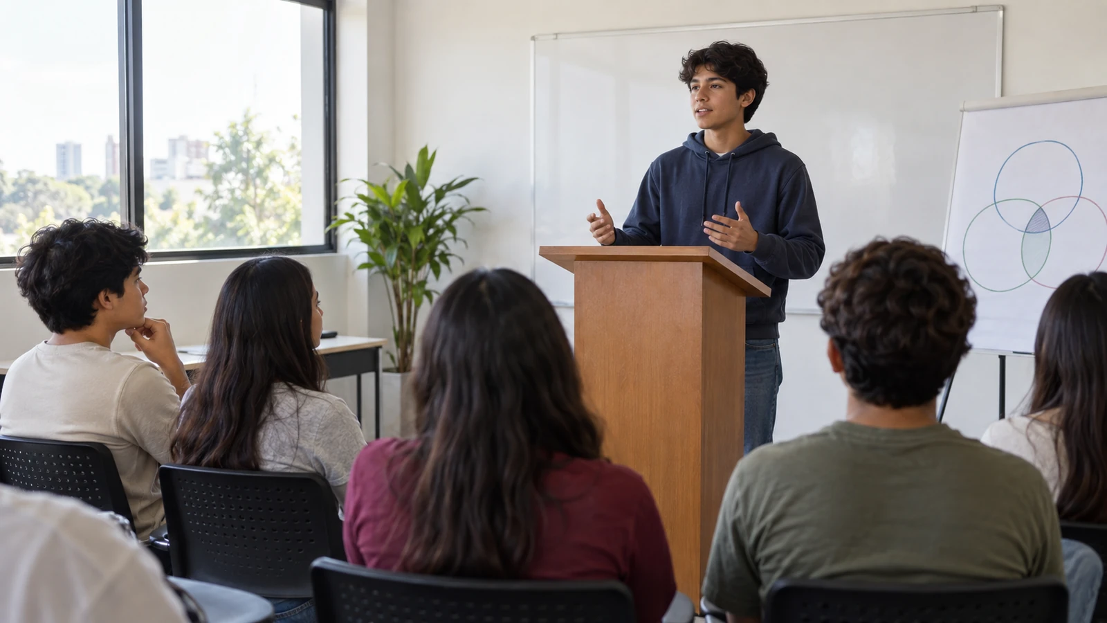 Estudiante UPES practicando oratoria pública