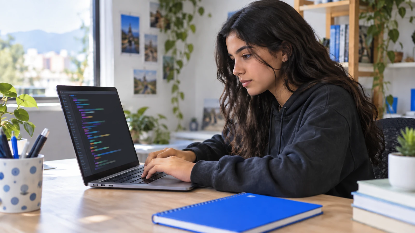 Estudiante UPES programando con Python