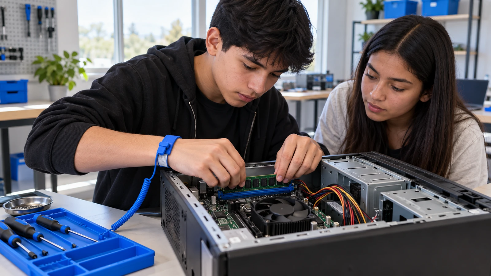 Estudiante UPES practicando soporte técnico de tecnologías de la información