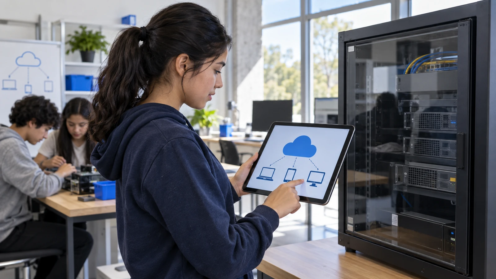 Estudiante UPES aprendiendo computación en la nube